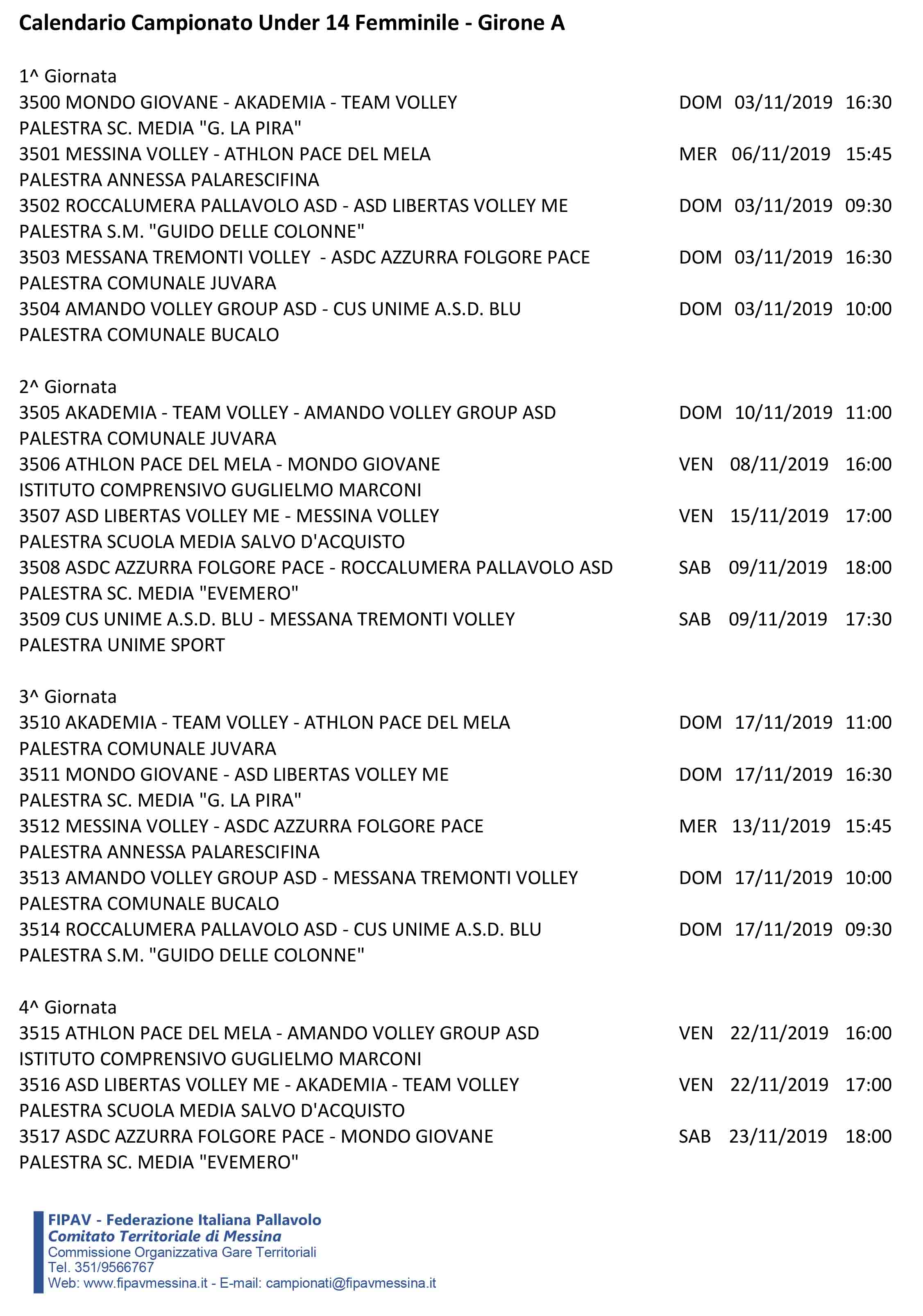 Calendario Definitivo Under 14FA-3